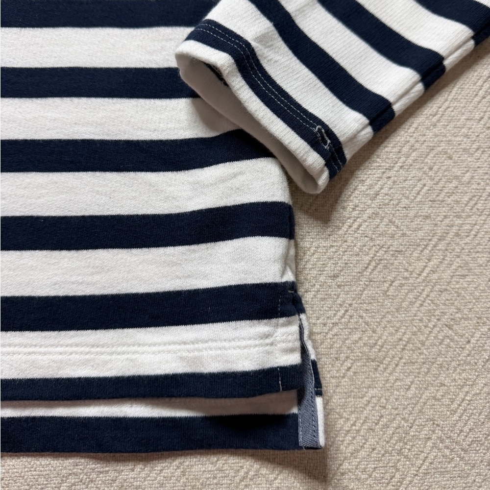 LLBEAN Striped Rugby Shirt White & Navy Blue Coastal Mariniere Preppy - Picture 3 of 9